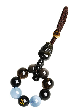 普陀山黑曜石茶水晶海蓝宝钥匙扣