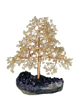 天然紫晶簇黄水晶海蓝宝树摆件礼