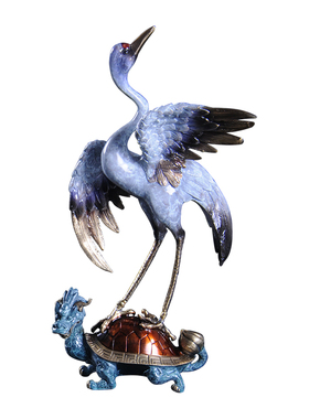 必禧利纯铜器桌面仙鹤彩绘龙龟