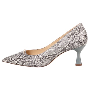 LINGMEICHEN灵梅陈蛇纹印花高跟鞋欧美时尚尖头羊皮单鞋细跟女鞋