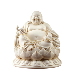 戴玉堂陶瓷年年如意 坐莲台弥勒笑佛摆件 客厅家用供奉佛像工艺品