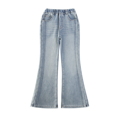 女童加绒牛仔裤秋冬款加厚喇叭裤