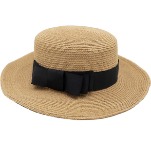 Lion~情人 来点儿不一样的拉菲草平顶平沿宽檐草帽遮阳帽子可折叠