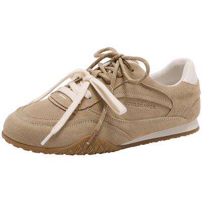 周雨彤同款百丽咖啡豆休闲德训鞋