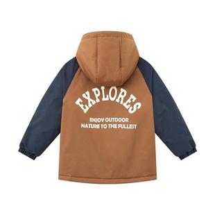 多多家男童棉服外套防水棉衣2025新款秋冬季儿童男孩撞色连帽冬装