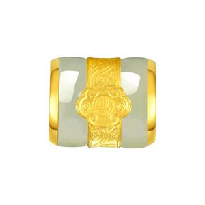 周大生黄金镶玉吊坠男女款和田玉吉庆情侣转运珠项链配绳生日礼物