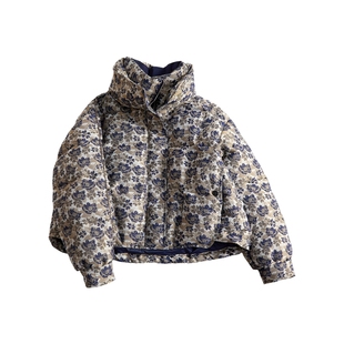 她池立领羽绒服2025冬季新款女装复古印花宽松款长袖气质保暖外套