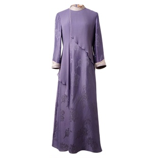 吉祥衣家新中式国风新款桑蚕丝高定女装长裙气质长袖连衣裙春秋款