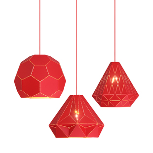 中国红色吊灯简约现代火锅店吧台餐厅工业风创意饭店餐饮暖光灯具