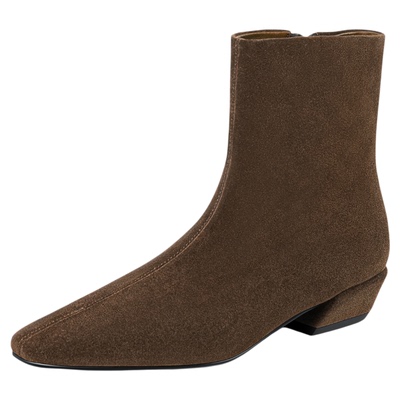 星期六法式磨砂短靴方头粗跟