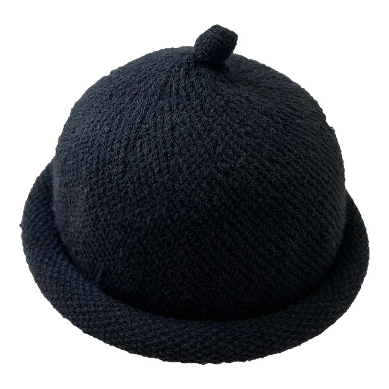 毛线瓜皮帽女秋冬雅痞圆顶奶嘴复古西瓜帽日系圆顶帽子男潮地主帽