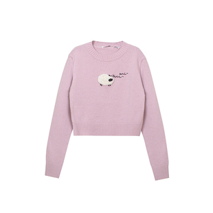 TOP家 奶乎咩咩羊 法式复古手工绣花可爱小绵羊荃羊毛套头毛衣
