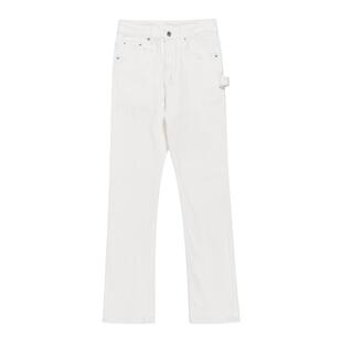 E23美式微喇白色牛仔裤潮牌显瘦高个子长裤男高街直筒修身裤子男