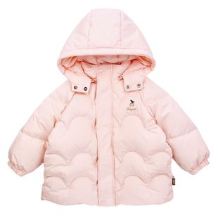 童泰女宝宝羽绒服外套冬季儿童衣服女童外出连帽中长款可爱鸭绒服