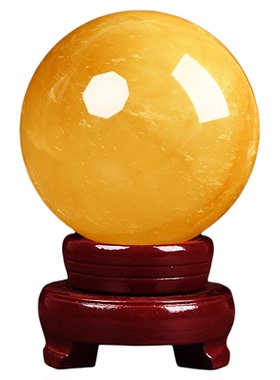 天然原石黄色水晶球摆件