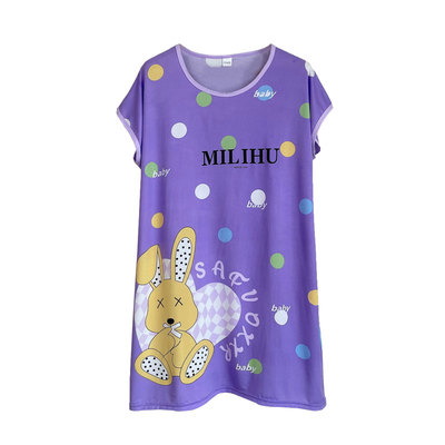 牛奶丝卡通风大码宽松睡裙