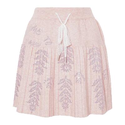 TCH时尚烫钻百褶短裙粉色甜美针织半身裙女2025冬新款T75D22E1023