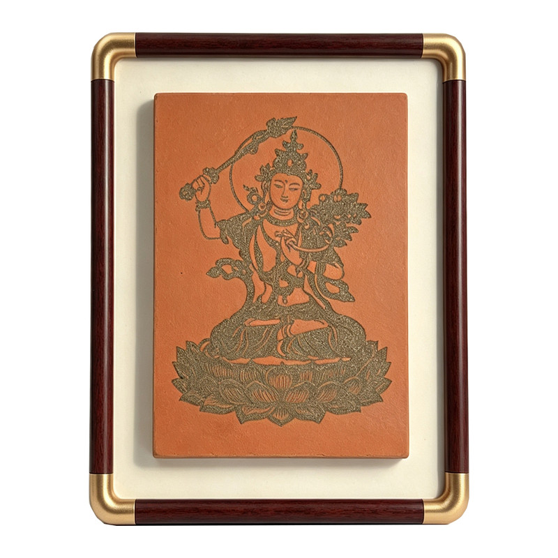 文殊菩萨红砖雕刻摆件