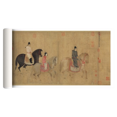 宋徽宗虢国夫人游春图瘦金体挂画