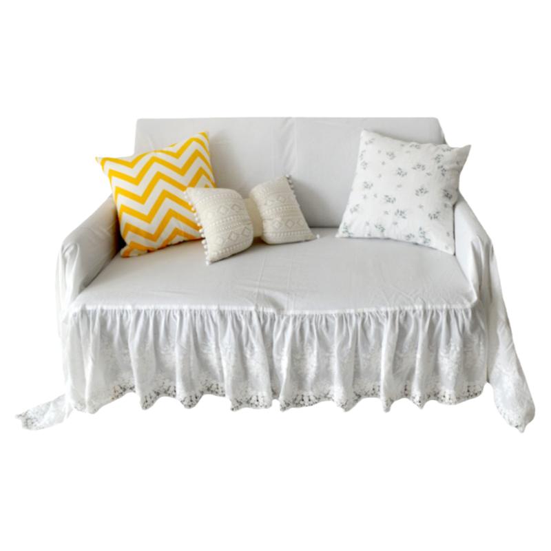 法式北欧清新ins纯棉白色蕾丝荷叶边防尘沙发盖巾盖布料装饰布艺