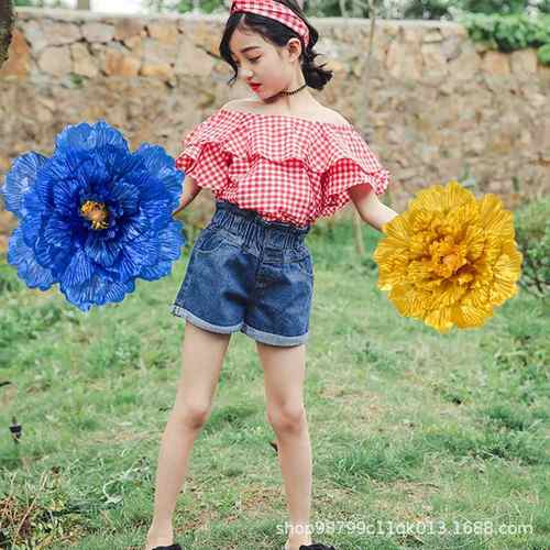 亮面牡丹花手拿广场舞花运动会开幕式跳舞拿牡丹花演出手秧歌跳舞