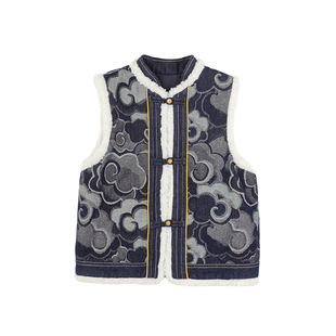 NORNOR陈大猪女童牛仔套装冬季加绒新中式儿童马甲外套半裙拜年服