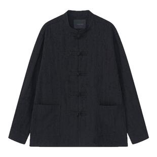 新中式男装外套民族中国风盘扣衬衫唐装立领潮流行男士复古衬衣