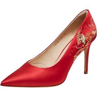 TATA他她女鞋2026春季新款红色高跟鞋气质婚鞋女浅口单鞋7RYE4AQ6