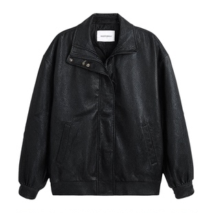 化学少女「朋克乐手」黑色复古加绒皮衣厚外套女美式机车夹克秋冬