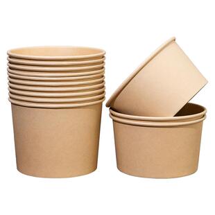 一次性碗餐盒圆形打包盒饭盒加厚食品级竹浆本色纸碗家用商用纸碗