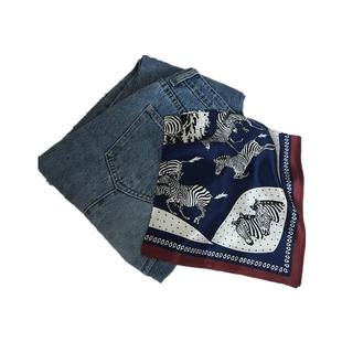 法式浪漫100桑蚕丝斑马慵懒小红书ins同款小方巾装饰小丝巾发带