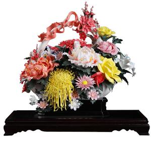 东方泥土《富贵百花蓝》陶瓷摆件