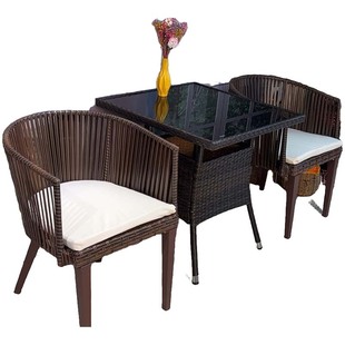 室外藤编茶桌椅北欧防水户外创意藤编靠背椅别墅花园露天桌椅塑木