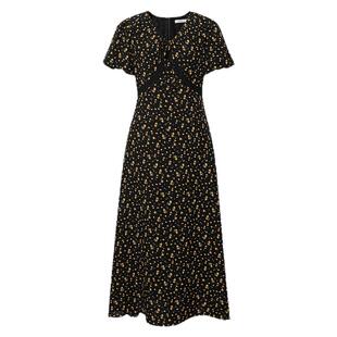 伊芙丽花边嵌边装饰A摆肌理底布碎花连衣裙女2025春季新款裙子