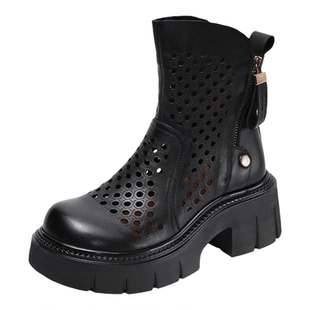 2026春夏季新款真皮镂空马丁短靴女厚底增高洞洞鞋粗跟牛皮凉靴