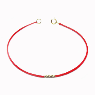 纯18K金路路通手工红绳手链脚链超细精工编织本命年简约转运饰品