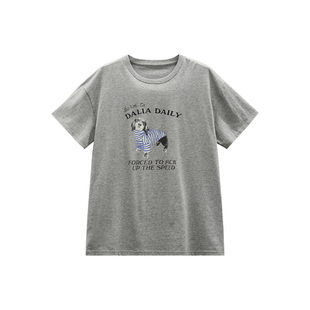 HVIVI 美式印花斑纹狗狗tee宽松休闲圆领印短袖T恤女夏季新款上衣