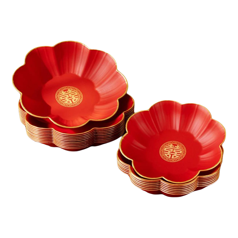 结婚果盘红色喜糖盘子碟子婚礼水果盘婚庆用品大全金边果盘喜庆