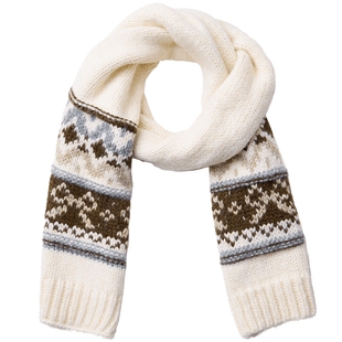 热风女士围巾2025年冬季新款费尔岛提花针织围巾圣诞氛围情侣围脖