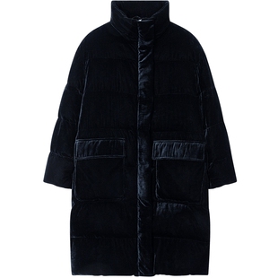 【90白鸭绒】Juicy Couture橘滋羽绒服女黑色丝绒烫钻加厚长外套