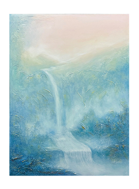 HLF.手绘油画《高山流水》肌理好寓意挂画客厅玄关背大芬村饰画