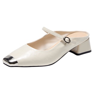 奥康女鞋4cm粗跟穆勒鞋后空中跟绝美不累脚高级感玛丽珍半拖鞋夏