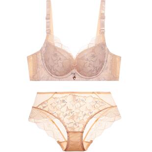 夏娃之秀内衣女小胸聚拢胸罩性感蕾丝上托收副乳硅胶薄款文胸套装