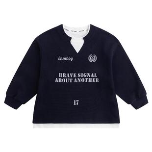 小象汉姆童装男童卫衣儿童外套学院POLO衫假两件2026春装男孩上衣