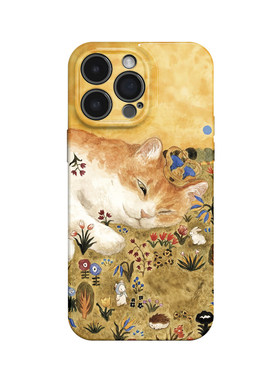 猫的国~治愈油画草地ins适用iPhone16/15pro手机壳新华为mate70小米14小众vivoS19独特iqooneo12苹果14findx8