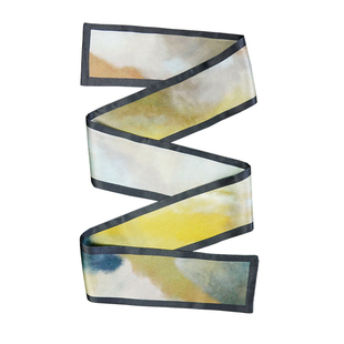 沫明 野孩子｜原创设计抽象黄色灰色百搭气质复古真丝丝巾小长条