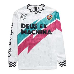 DEUS复古白色摩托车机车服长袖透气速干衣速降越野服装备黑色T恤