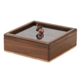 干果收纳盒糖果盒黑胡桃木实木家用客厅创意分格带盖零食小吃果盘