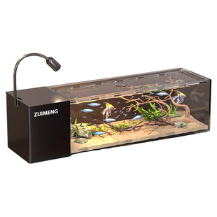 桌面溪流鱼缸过滤制氧生态侧滤一体式水族箱客厅造景带盖透明鱼缸