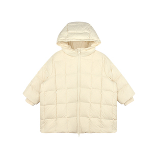 大耳象女童纯色方块连帽长款羽绒服冬季新款宝儿90白鸭绒保暖外套